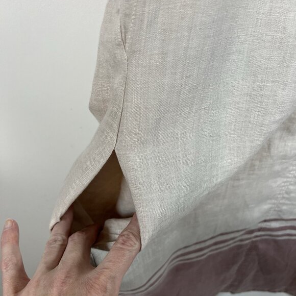 Pou Nou 100% Linen Shirt Dress Women’s Size Large Tan Red Beach Pockets - Picture 4 of 9